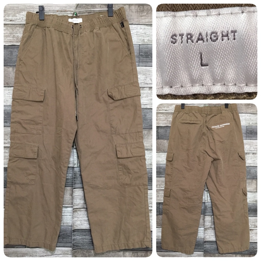 Pacsun Straight Double Cargo Drawstring Pants Men’s L Brown Tan (Inseam 26.5)
